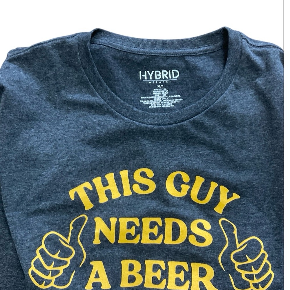 Hybrid Apparel Navy Blue Short Sleeve Tee with Yellow Graphic
